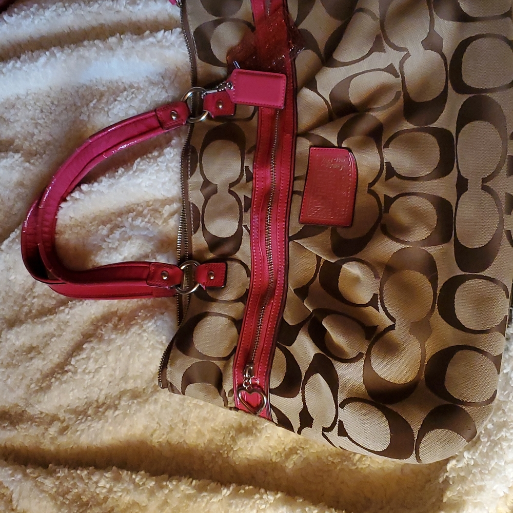 Large Pink and Tan Coach Tote